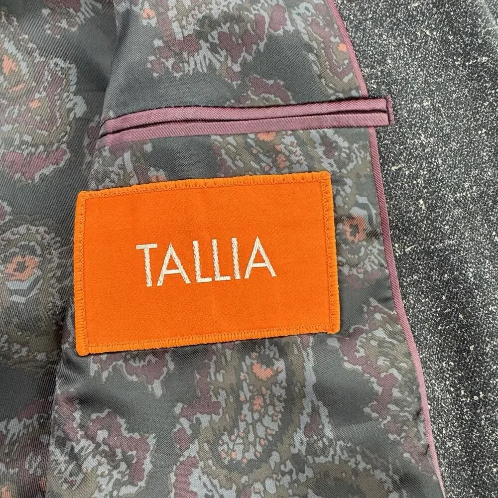 Tallia Mens 42R Blazer Sport Coat Gray Western Shoulder Patch Paisley NWOT